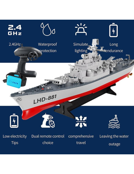 Barco de Guerra Control Remoto Ssccgym 60 cm 10 km/h 4WD Barco de Guerra Control Remoto Ssccgym 60 cm 10 km/h 4WD