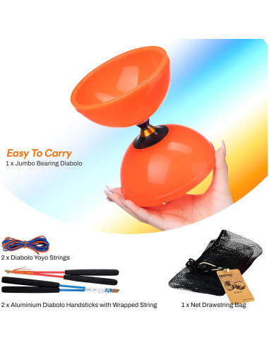 Diabolo Yoyo Pro CHEE MONG Naranja 12.7 cm con Palos