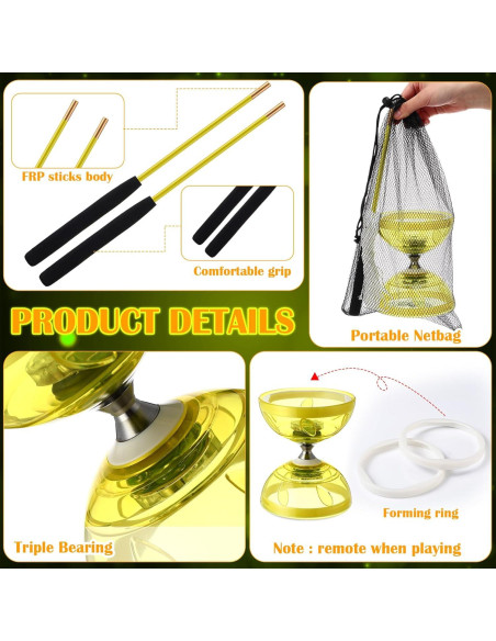 Diabolo Chino LED Simgoing Amarillo con Varillas y Cuerda Diabolo Chino LED Simgoing Amarillo con Varillas y Cuerda
