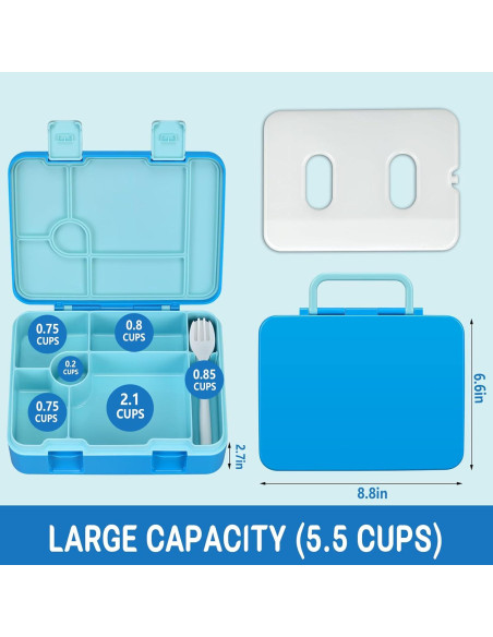 Caja de Almuerzo Bento Azul para Niños 5.5 Tazas a Prueba de Fugas Caja de Almuerzo Bento Azul para Niños 5.5 Tazas a Prueba de Fugas