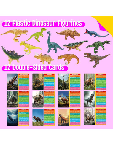 12 Figuras de Dinosaurios SpriteGru + Tarjetas Educativas