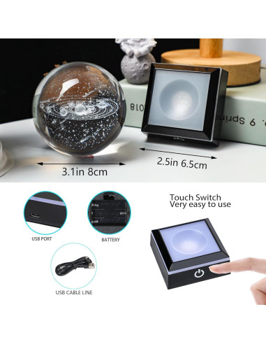 Bola de Cristal 3D YU FENG Sistema Solar con Base LED
