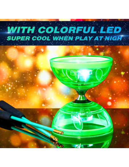 Juego de Diabolo Chino LED Simgoing Verde con Varitas y Cuerda Juego de Diabolo Chino LED Simgoing Verde con Varitas y Cuerda