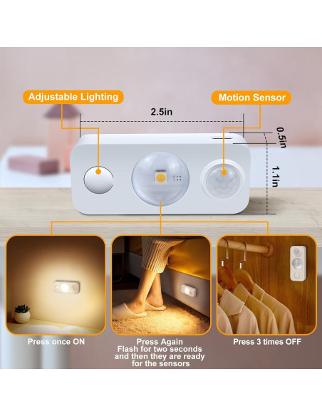 Luces de Puck LED con Sensor de Movimiento 4 Pack - Blanco Cálido Luces de Puck LED con Sensor de Movimiento 4 Pack - Blanco Cálido