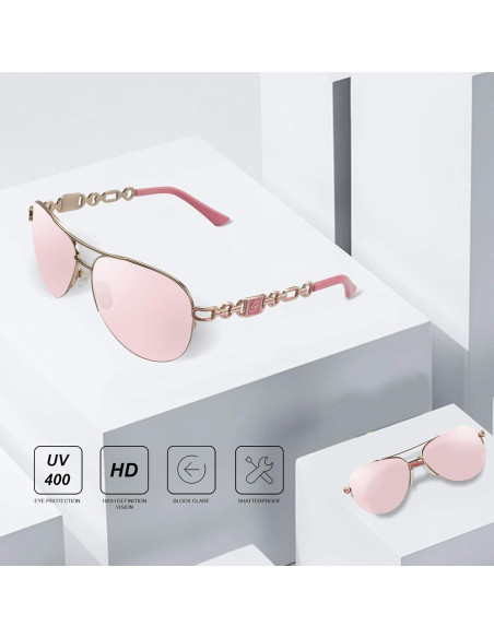 Gafas de Sol Aviador FONHCOO Metal UV400 Espejadas Rosa Gafas de Sol Aviador FONHCOO Metal UV400 Espejadas Rosa