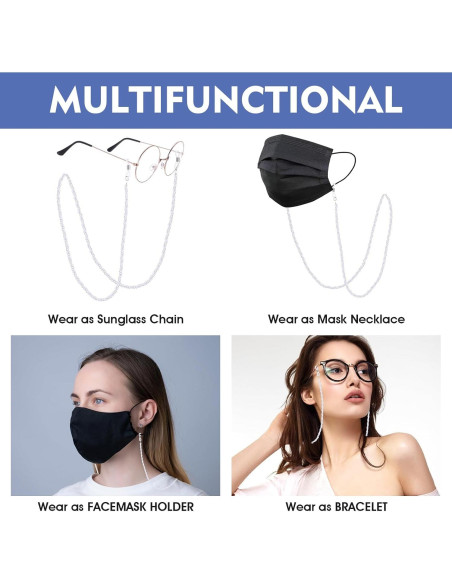 Cadena para Gafas Mujeres Estilo E Cuentas Perlescentes 70cm Cadena para Gafas Mujeres Estilo E Cuentas Perlescentes 70cm