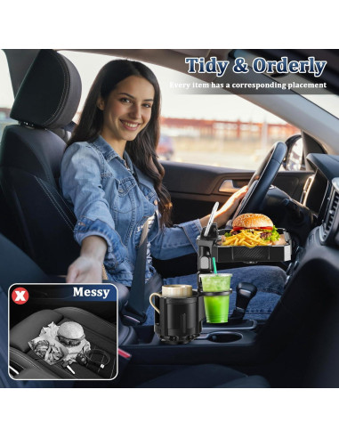 Bandeja para Portavasos de Coche Bvdfgk 4 en 1 Expandible