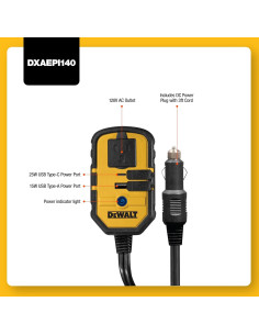 Inversor de Potencia DEWALT DXAEPI140 140W 12V a 120V CA 2