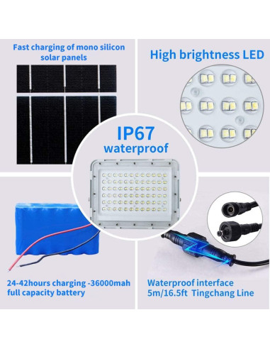 Luz de Inundación Solar LED 300W TIN SUM 24000 Lúmenes IP67