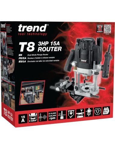 Router Trend T8 Inmersión 3.25 HP 15A 80mm Ajustable