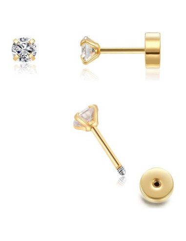 Pendientes de Stud CZ 2mm Oro 14K para Cartílago y Tragus