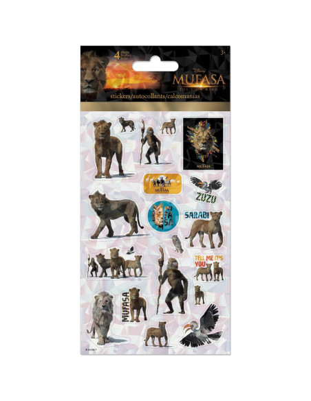 Stickers Mufasa Disney - 4 Hojas Brillantes 20,96x10,16cm Stickers Mufasa Disney - 4 Hojas Brillantes 20,96x10,16cm