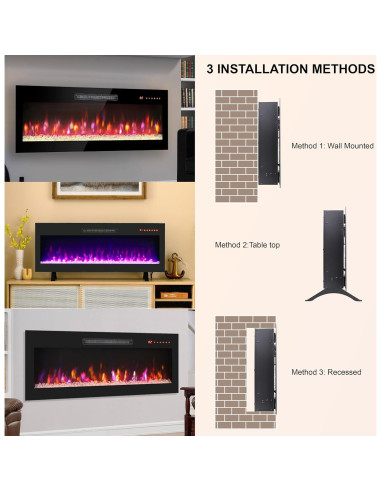 Chimenea Eléctrica AGANS 91 cm Montada en Pared con Control Remoto