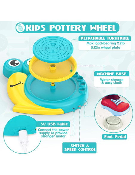 Torno de Alfarería Aujazyble Kit Completo para Niños Torno de Alfarería Aujazyble Kit Completo para Niños