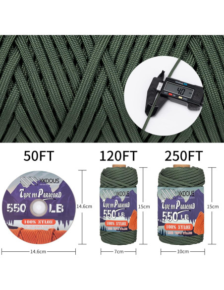 Cuerda Paracord 550 XKDOUS 15.24m Camo Verde Nylon Táctica Cuerda Paracord 550 XKDOUS 15.24m Camo Verde Nylon Táctica