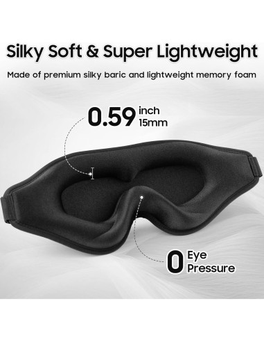 Máscara para dormir 3D MOEASEii negra, blackout total, ligera