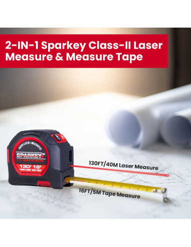 Cinta Métrica Láser 2-en-1 Sparkey DT10 39.62m y 4.88m