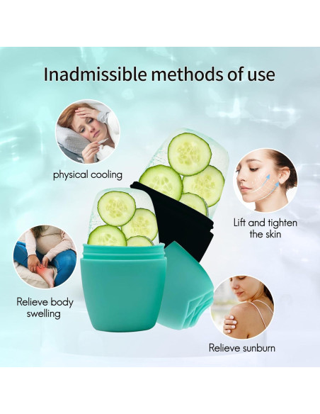 Rodillo de Hielo Facial Qewro 2Pack Silicona Verde y Negro Rodillo de Hielo Facial Qewro 2Pack Silicona Verde y Negro