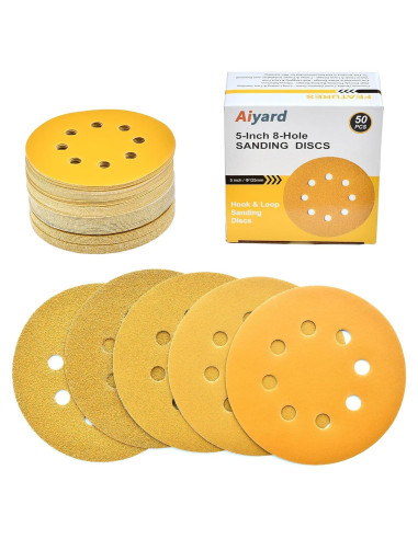 Discos de Lijado 5" Aiyard 50 Piezas Granos Mixtos 60-400