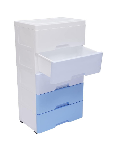 Cómoda de Plástico Kitneed 5 Cajones Azul Degradado 45x30x84cm Cómoda de Plástico Kitneed 5 Cajones Azul Degradado 45x30x84cm