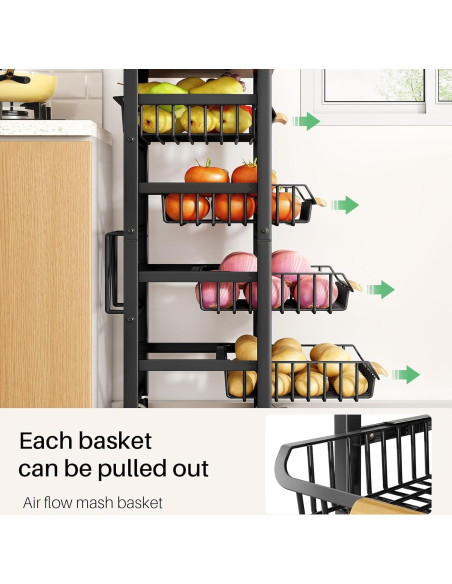 Cesta de Frutas y Verduras SAYZH 5 Niveles con Tapa de Madera Cesta de Frutas y Verduras SAYZH 5 Niveles con Tapa de Madera