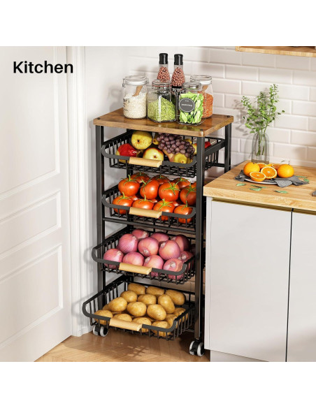 Cesta de Frutas y Verduras SAYZH 5 Niveles con Tapa de Madera Cesta de Frutas y Verduras SAYZH 5 Niveles con Tapa de Madera