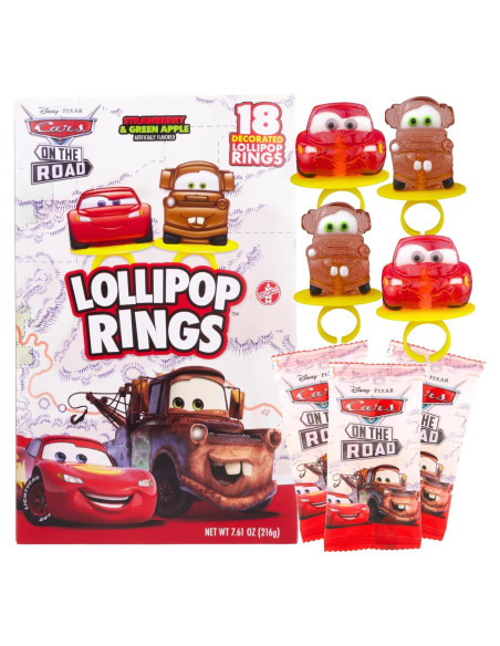 Anillos Lollipop Disney Pixar Cars 18 Piezas Sabor Fresa Anillos Lollipop Disney Pixar Cars 18 Piezas Sabor Fresa