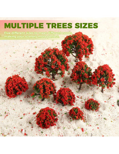 Yetaha 10pcs Árboles Modelo con Flores Rojas para Diorama