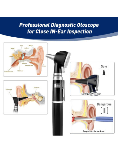 Otoscopio HONSUN LCD 2 Generación con Luz LED - Negro