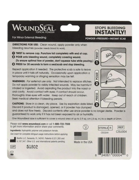 Polvo WoundSeal Biolife - Detiene Sangrado Instantáneo 3 Unidades Polvo WoundSeal Biolife - Detiene Sangrado Instantáneo 3 Unidades