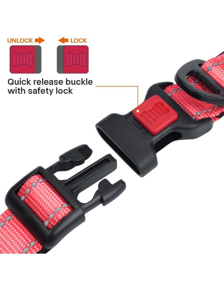 Collar Reflectante para Perros Taglory Nylon Ajustable Rosa L