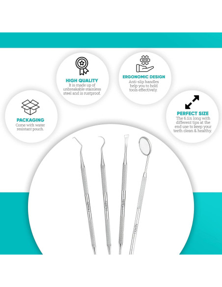 Kit de Herramientas Dentales HOKIN 4 Piezas Acero Inoxidable Kit de Herramientas Dentales HOKIN 4 Piezas Acero Inoxidable