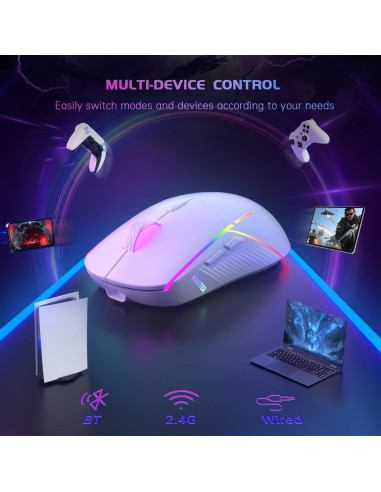Ratón Gaming Inalámbrico FFJ Master01 RGB 24000 DPI Blanco