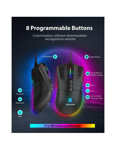 Ratón Gaming Gigastone GM-X041 RGB 12000 DPI 8 Botones