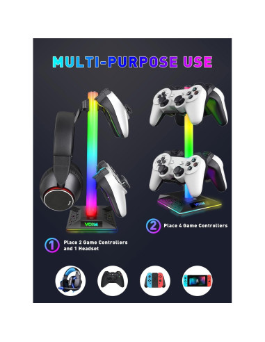 Soporte para Auriculares Gaming RGB Vcom con 2 Puertos USB