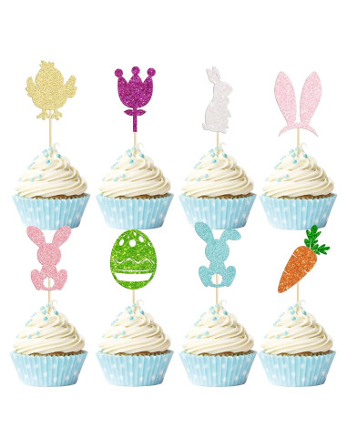 Adornos para Cupcakes de Pascua Gyufise - 24 Piezas Conejo y Huevo
