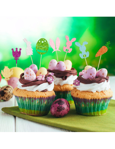 Adornos para Cupcakes de Pascua Gyufise - 24 Piezas Conejo y Huevo