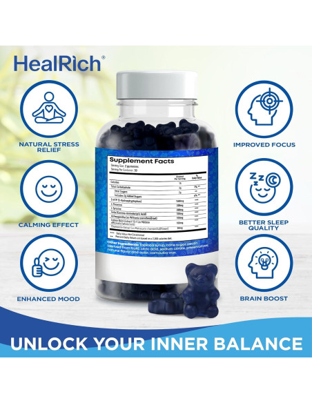 Gomitas Anti-Estrés HealRich 1500MG 5HTP L-Theanine Gomitas Anti-Estrés HealRich 1500MG 5HTP L-Theanine