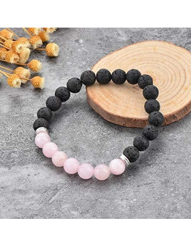 Pulsera difusor de aceite esencial MYSTIQS Cuarzo Rosa Lava