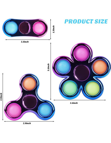 Paquete de 3 Fidget Spinner Antiestrés Jawhock Morado Azul