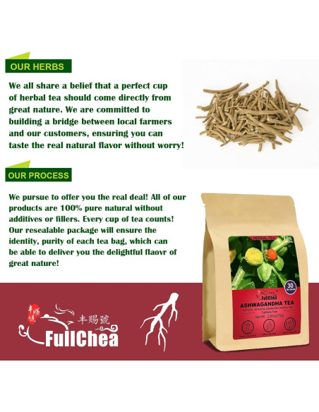 Té de Ashwagandha FullChea 30 Bolsitas 2.5g - Sin Cafeína Té de Ashwagandha FullChea 30 Bolsitas 2.5g - Sin Cafeína