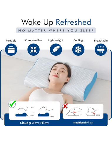 Almohada de Espuma Viscoelástica Nube 9 para Viaje Compacta