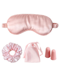 Máscara de Sueño de Satén Rosa LCBD con Tapones y Bolsa