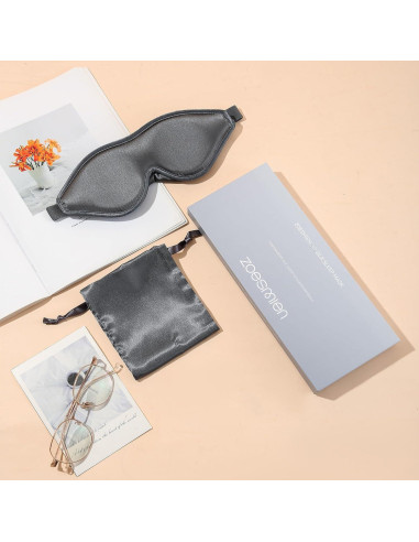 Máscara de Sueño de Seda ZOESMIEN Gris Noche 100% Mulberry