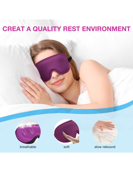 Máscara de dormir LYSIAN 3D con tapones para oídos púrpura Máscara de dormir LYSIAN 3D con tapones para oídos púrpura