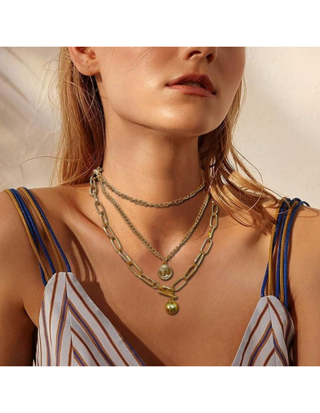 Conjunto de 9 Collares Dorados en Capas para Mujeres Moda Conjunto de 9 Collares Dorados en Capas para Mujeres Moda