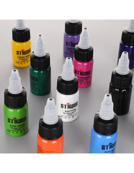 Juego de Tinta para Tatuajes STIGMA 14 Colores 15 ml cada uno Juego de Tinta para Tatuajes STIGMA 14 Colores 15 ml cada uno
