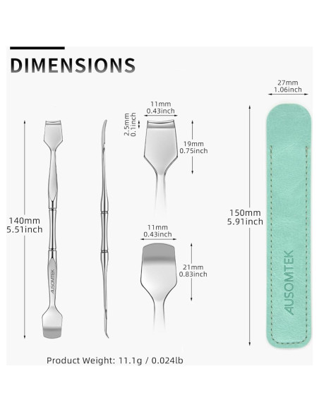 Espátula Doble Ausomtek para Puntos Negros y Blancos, Acero Inoxidable, Estuche Cian Espátula Doble Ausomtek para Puntos Negros y Blancos, Acero Inoxidable, Estuche Cian