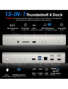 Dock Thunderbolt 4 Wavlink 15-en-1 Carga 100W 4K Cuádruple 2