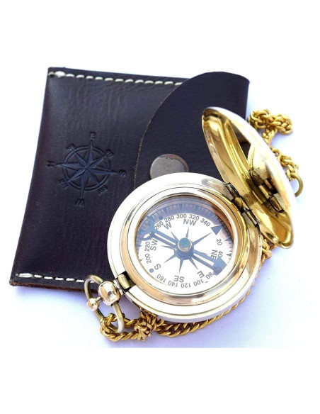 Brújula Náutica Vintage VETERIS de Latón con Estuche de Cuero Brújula Náutica Vintage VETERIS de Latón con Estuche de Cuero